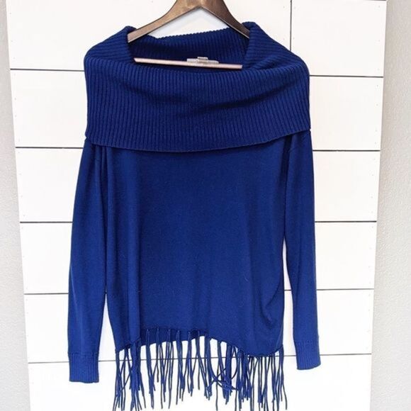 Micheal Kors Blue Fringe Cowl Neck Sweater Small - Picture 1 of 5
